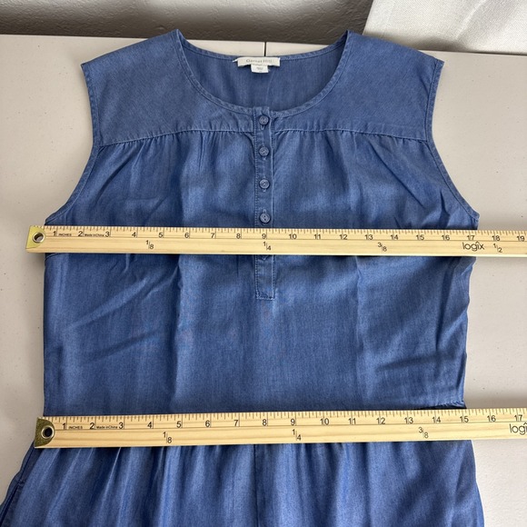 Garnet Hill Dress 4 Blue Chambray Sleeveless Pockets Sundress Travel Coastal - Picture 9 of 14